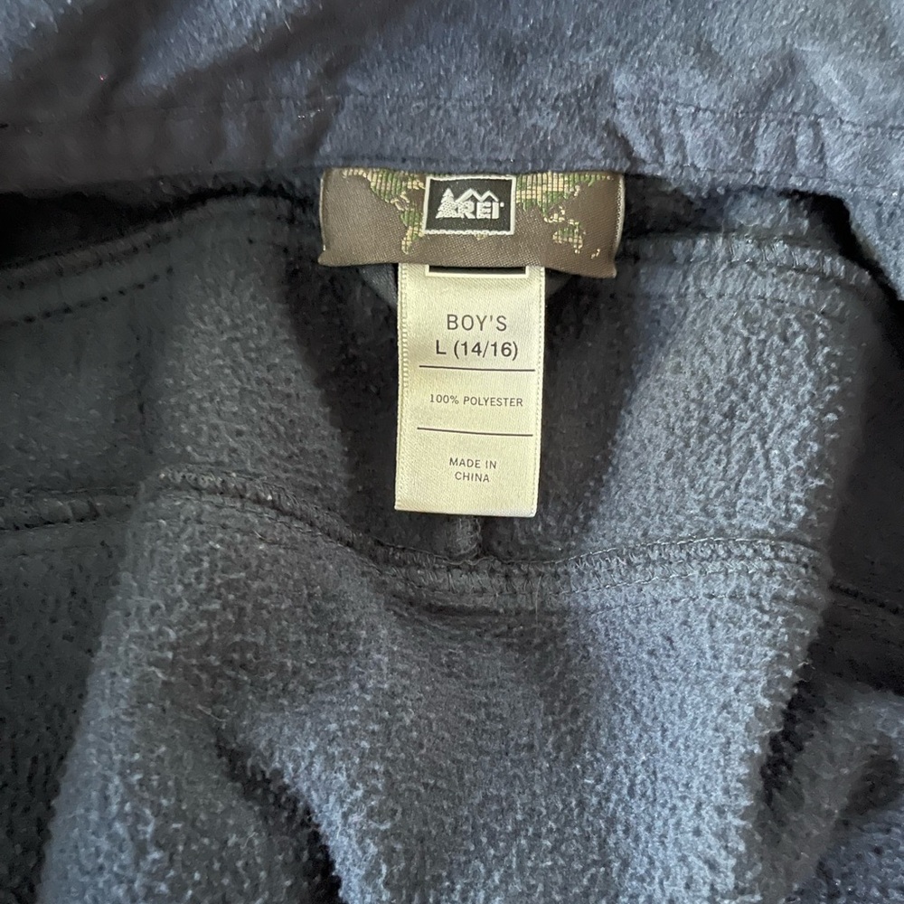 REI Boy's Blue Yellow Retro Hooded Zip Up Jacket Blue Flannel Insert Sz L 14/16 - Picture 8 of 16